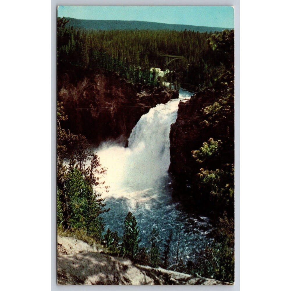 Vintage Yellowstone Postcard Upper Falls Haynes Studios Curteichcolor 59K002